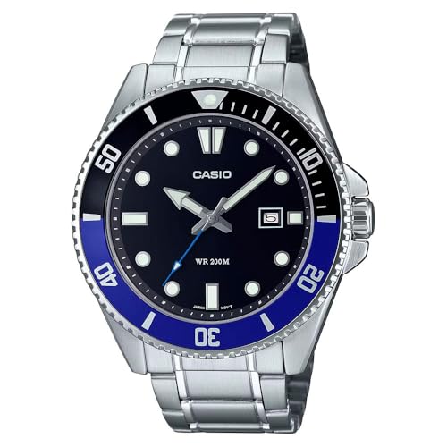 [Casio] 腕時計 Stainless Steel 200M Black/Blue Bezel Black Dial 3-Hand Anlog Dive Watch MDV-107D-1A2VDF ブルー